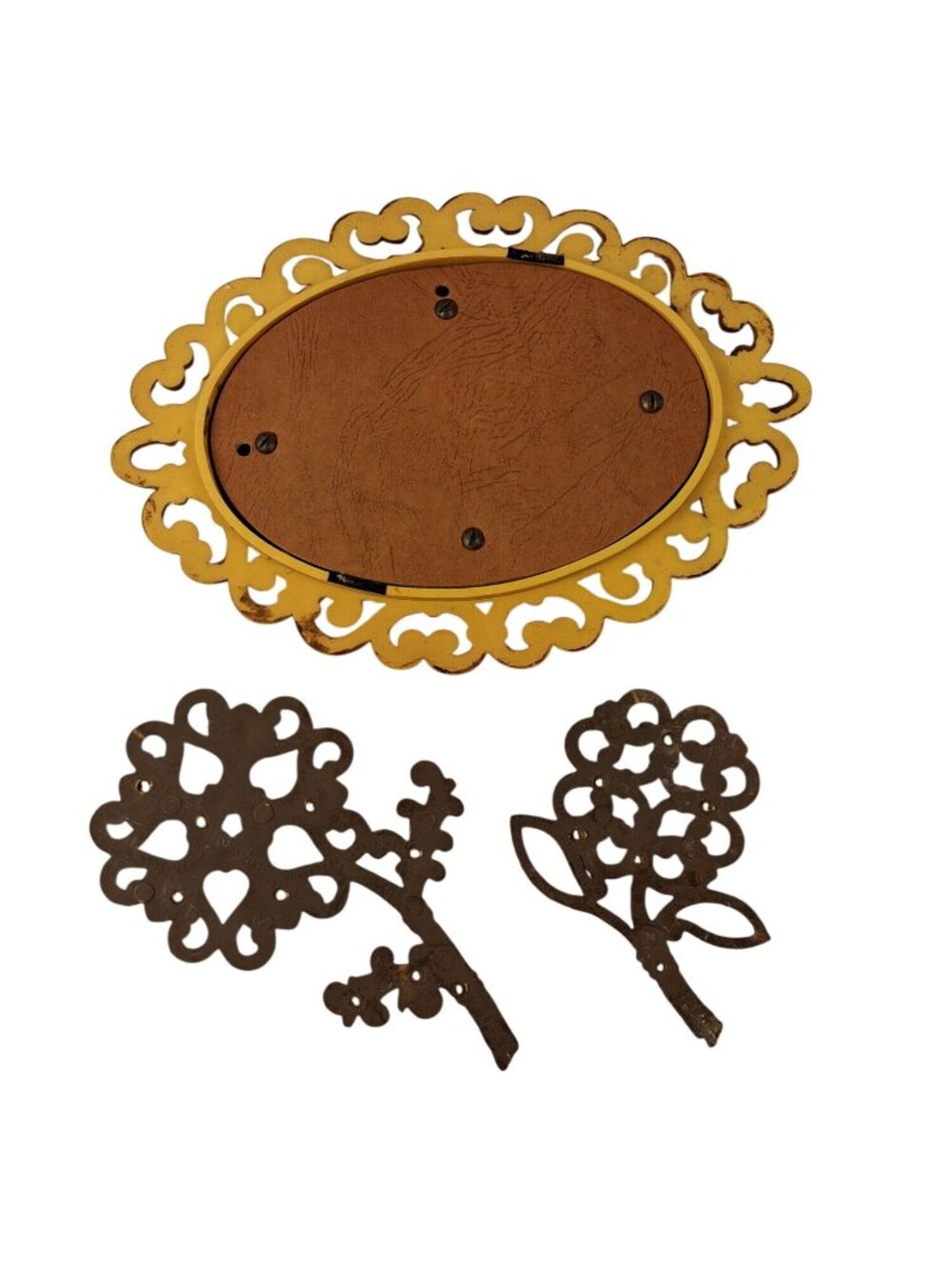 VTG 70's Homco Ornate Wall Mirror & Floral Décor Set Filigree Design Resin Decor - Picture 8 of 12